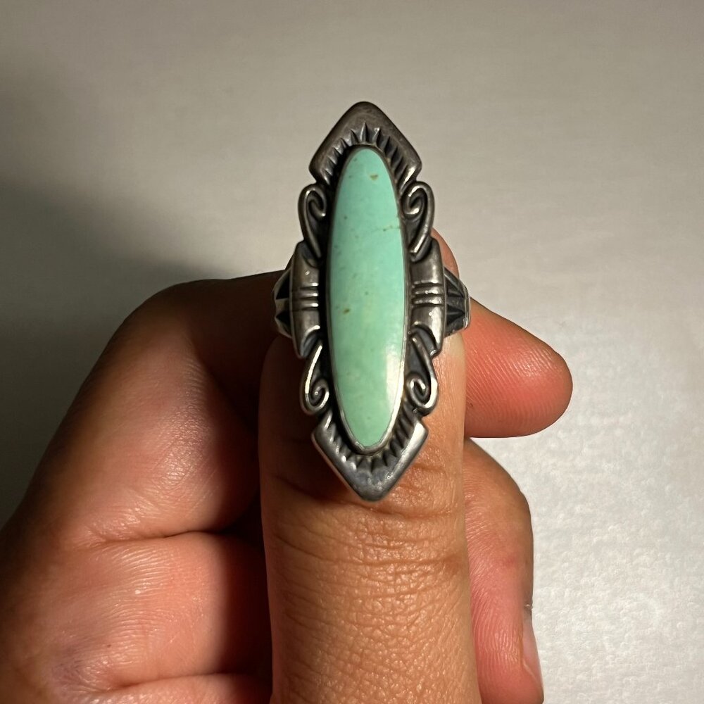 Native American Navajo Bell Trading Post Sterling Ring Turquoise